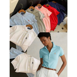 POLO Ralph Lauren Nữ Ve Áo Tay Ngắn T Nữ POLO Áo Sơ Mi Cotton Nguyên Chất Pony Thêu Tay Ngắn