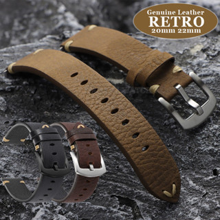 20mm 22mm Retro Handmade Khâu Da Thật Chính Hãng Dây Đeo Đồng Hồ Vải Lanh Họa Tiết Vintage Top Lớp Da Bò Mềm Dây Đeo Đồng Hồ Nam Nữ Vòng Tay Dây Đeo Tay