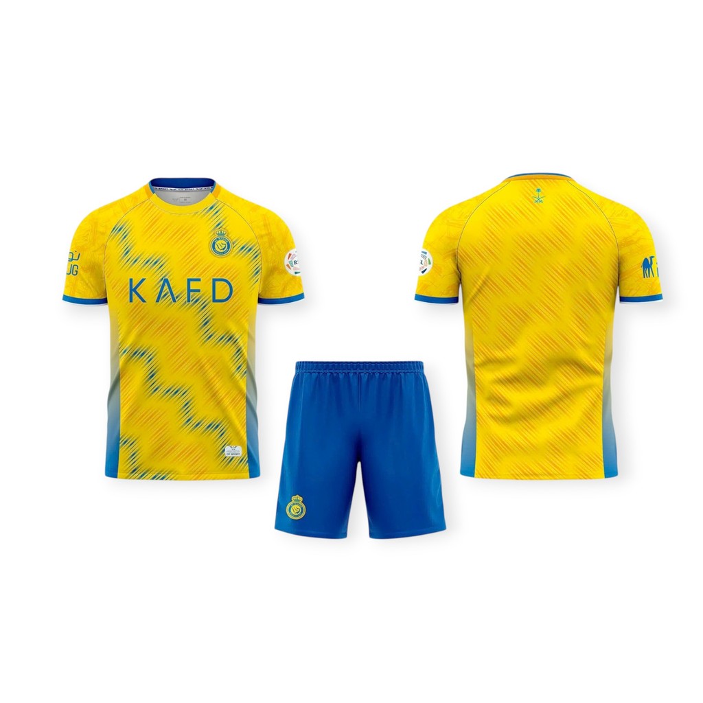 Bộ Quần Áo Bóng Đá Al Nass Vàng Thiết Kế Riêng - Thun Mè Thoáng Mát, Màu Sắc Ấn Tượng