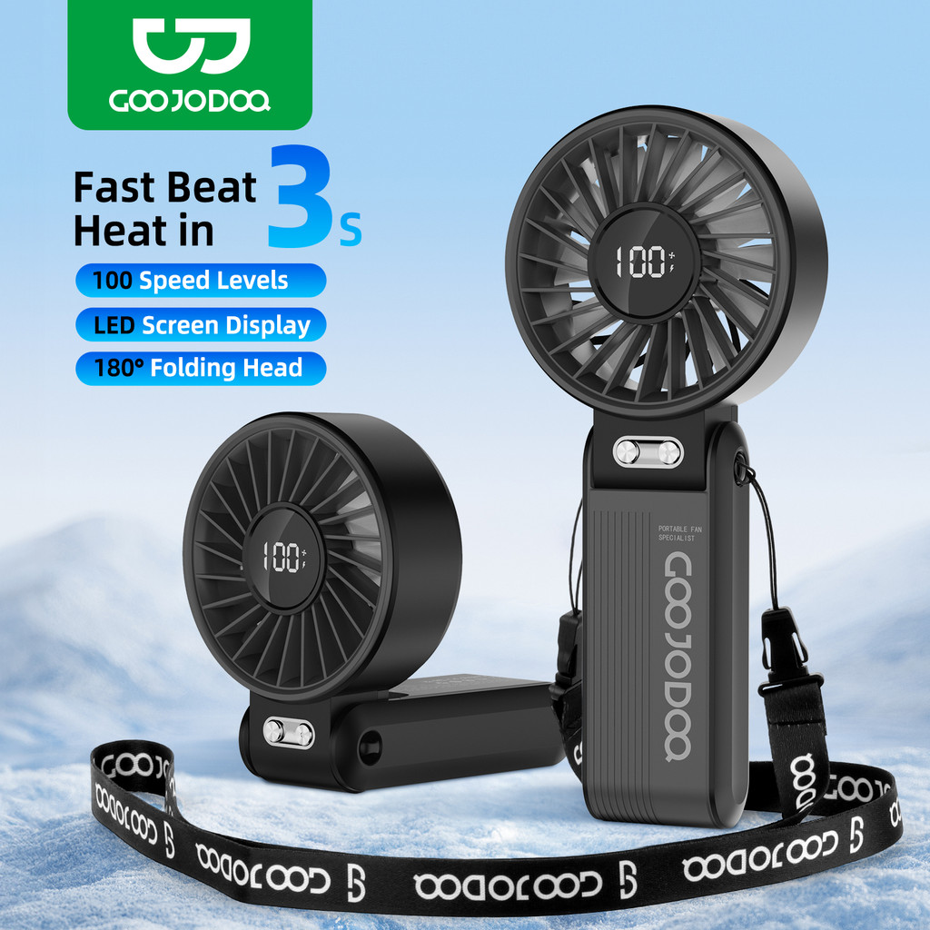 Quạt mini mạnh mẽ thế hệ thứ hai mới của Goojodoq di động cầm tay gấp 180° có thể điều chỉnh 100 cấp