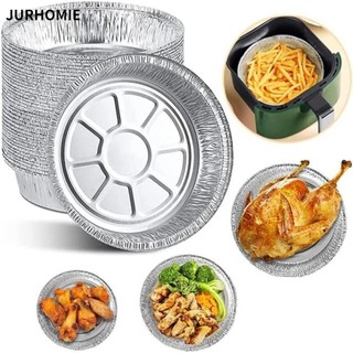 Jurhomie 50 Chiếc Đĩa Flan Giấy, Khay Giấy Chống Dính Dùng Một Lần, Hộp Đựng Thực Phẩm Giấy Tròn Bạc Di Động Rang