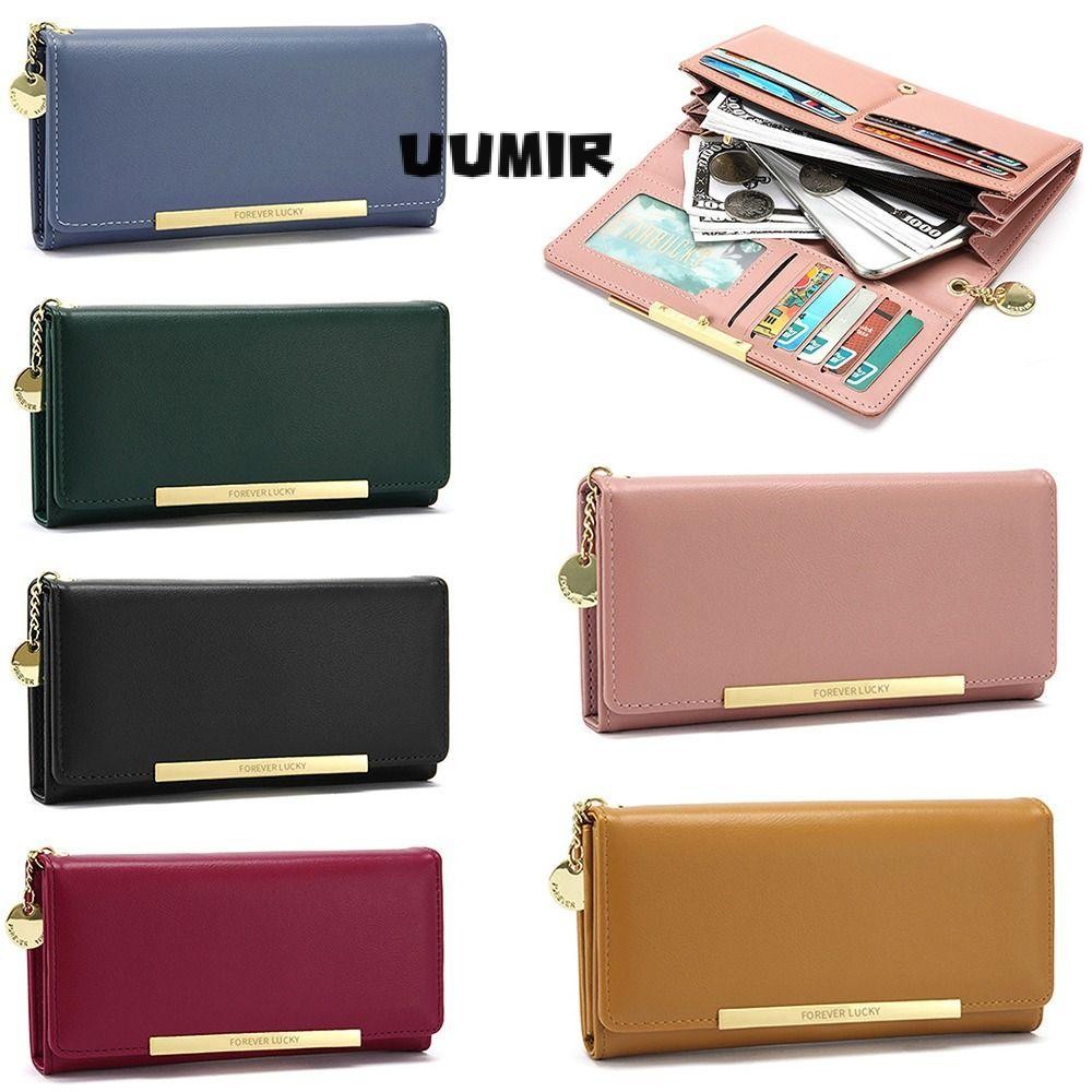 Ví đựng tiền xu đơn giản UUMIR, Túi ly hợp dây kéo di động bằng da PU, thời trang màu trơn dung tích lớn dành cho nữ Ví dây kéo nữ