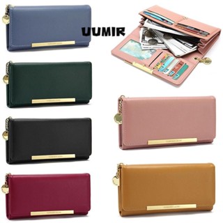 Ví đựng tiền xu đơn giản UUMIR, Túi ly hợp dây kéo di động bằng da PU, thời trang màu trơn dung tích lớn dành cho nữ Ví dây kéo nữ