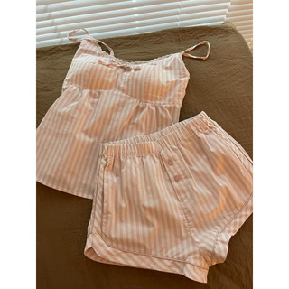  Bộ đồ ngủ camisole sọc sexy cho phụ nữ mùa hè với áo có đệm ngực và quần ngủ 