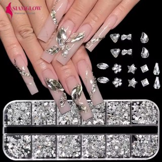 Đồ trang trí móng tay 12 lưới - Phụ kiện làm móng tay lấp lánh - Máy khoan móng tay không đều hỗn hợp - Bộ phận trang sức phẳng nghệ thuật - Trang trí móng tay Acrylic DIY