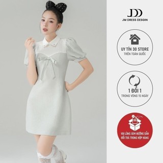 Đầm tay bồng nơ ngực, bấu mí cổ 1S69.2407OG, váy đầm tay bồng nữ tính đáng yêu phù hợp đi làm đi chơi thiết kế bởi JM