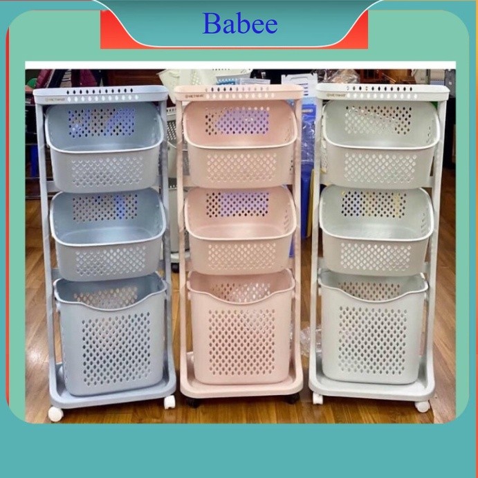 Kệ nhựa 3 tầng 4 tầng đa năng AMIZIN Kệ nhựa 3 tầng có bánh xe KN01 Babee