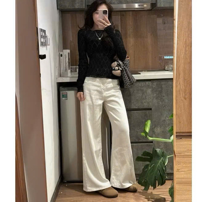 Quần Jeans Ống Loe rộng Màu Trắng Form Rộng Dài  168.fashion | BigBuy360 - bigbuy360.vn