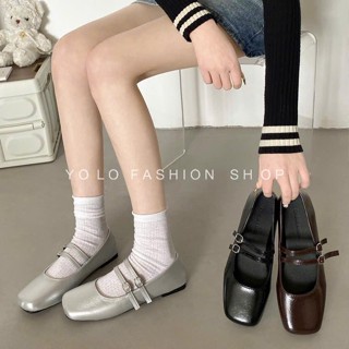 Giày búp bê nữ, giày nữ đế bằng Mary Jan mũi tròn da mềm đế dẻo dáng đơn giản basic màu bạc hottrend 2024 B57