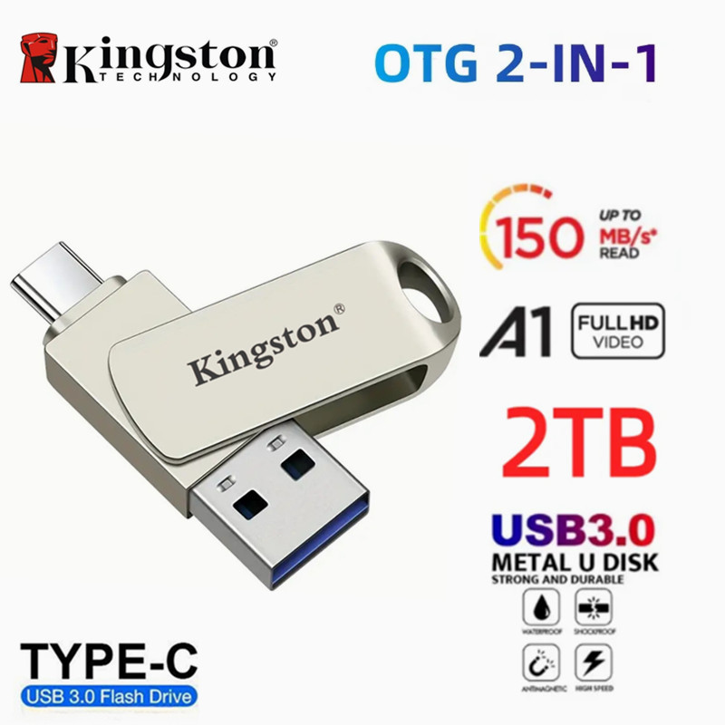 Ổ đĩa Flash USB Kingston USB 3.0 2 trong 1 OTG 1TB 2TB Kim loại U Disk Type-C Hỗ trợ ổ đĩa bút iPhon