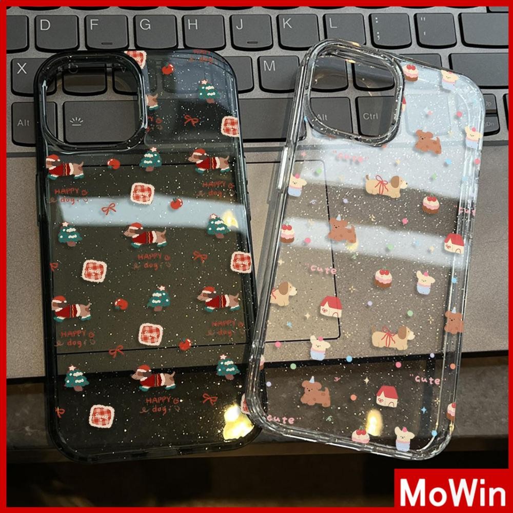 Movin - Ốp lưng iPhone 16 Pro Max iPhone 11 siêu sáng lấp lánh trong suốt TPU mềm Chú chó Giáng sinh dễ thương Compatible iPhone15 Pro max 14 13 12 Pro max XS XR 7 Plus 8 Plus