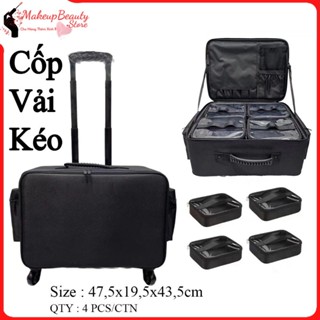 [ CHÍNH HÃNG ] Cốp vải kéo đựng đồ makeup chuyên nghiệp size 48cm. Cốp vali tay kéo mỹ phẩm cao cấp kèm 4 túi chia ngăn