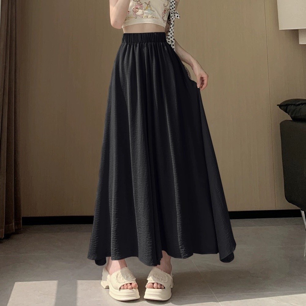 Quần ống rộng dài bigsize nữ chất đũi vân mây một lớp, Quần váy lửng cạp cao lưng chun tiện lợi mát mẻ che khuyết điểm | BigBuy360 - bigbuy360.vn