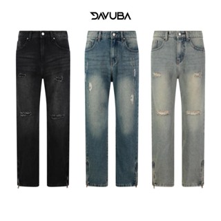 Quần Jeans Zip DAVUBA Wash rách gối nam SM122