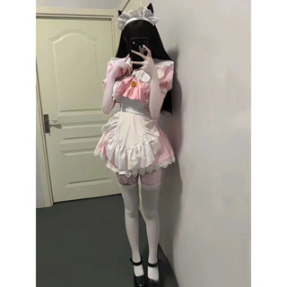   tình yêu thuần khiết  Gothic Nhật Bản màu hồng đào. Cô Gái Ngọt Ngào Dễ Thương Trang phục hầu gái cos 