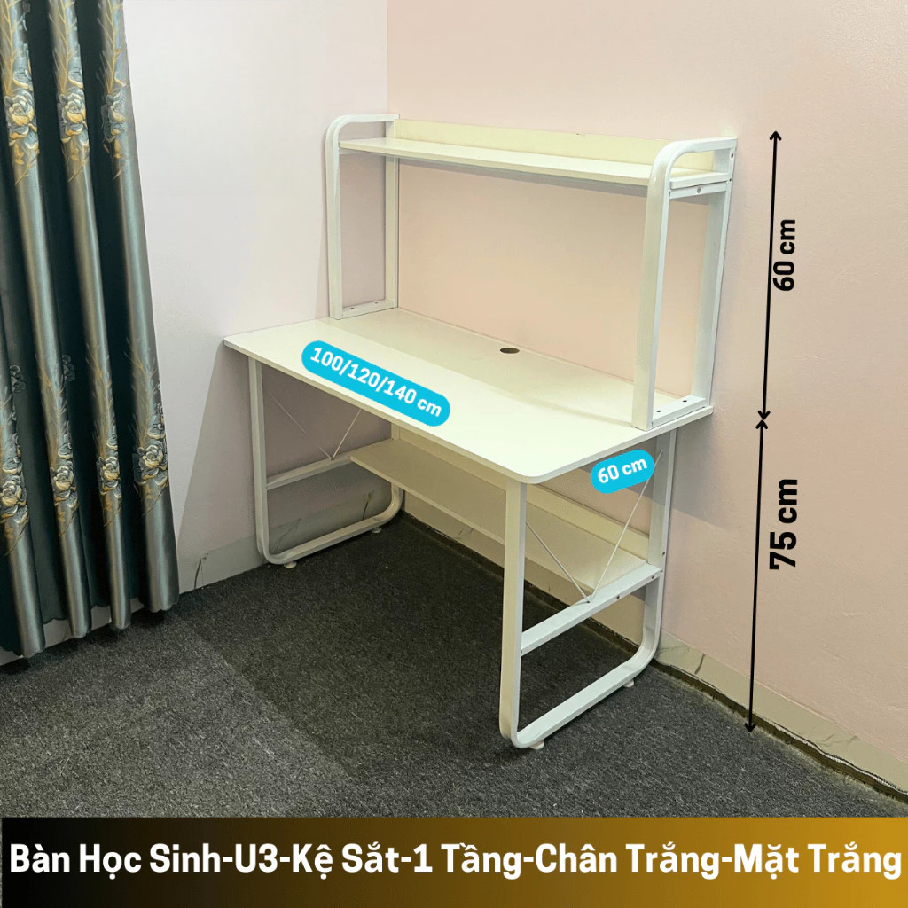 Bàn làm việc có kệ sách U4, Bàn học cho bé, bàn học sinh lắp ghép, bàn gỗ MDF dày 15mm, chân sắt sơn tĩnh điện 2 lớp | BigBuy360 - bigbuy360.vn