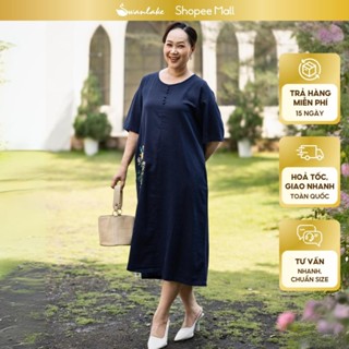 SWANLAKE | Váy Đầm Trung Niên Suông Qua Gối Che Bụng Thêu Bông Vải Linen Nhiều Màu Tặng Mẹ - D10447