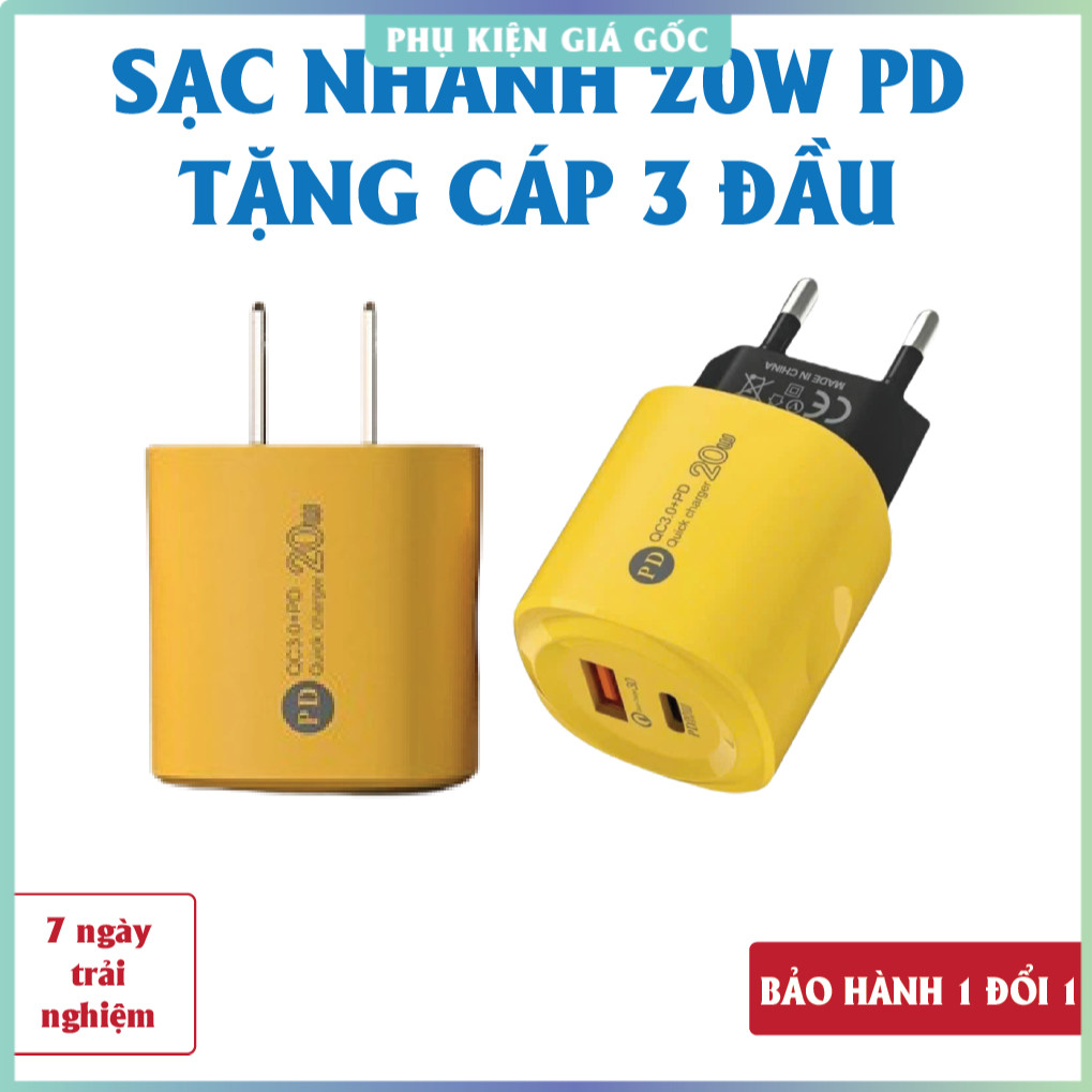 Củ sạc nhanh 2 in 1 gồm: 1 cổng Type C + 1 cổng USB – Củ sạc 2 cổng, Cốc sạc nhanh 2 cổng, Cáp sạc n