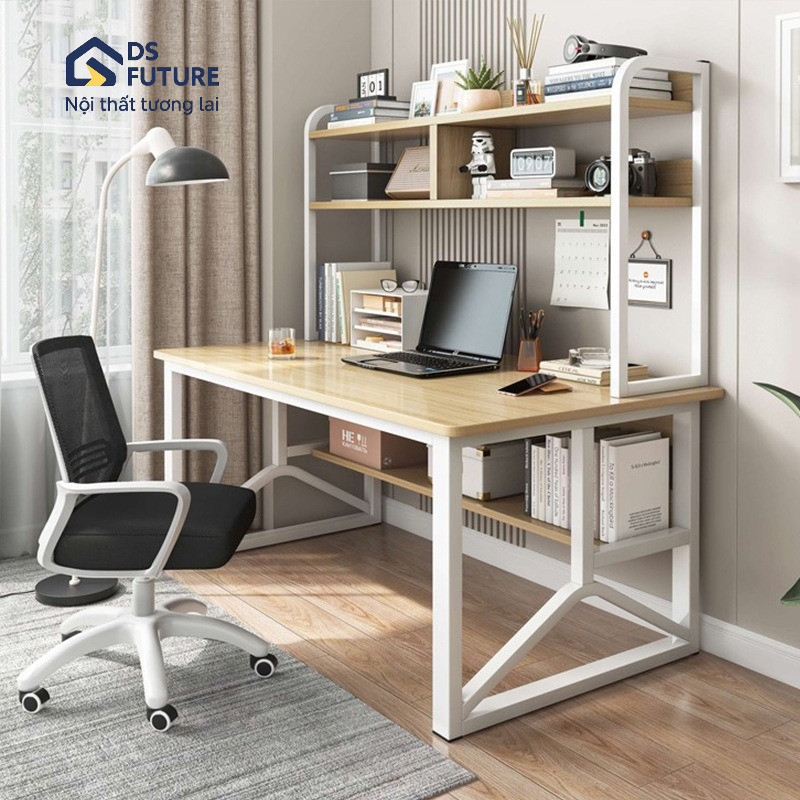 Bàn học kệ sách gỗ mdf, mặt bàn bo góc an toàn cho bé, bàn làm việc 1m2 chân sắt cứng cáp chịu tải 200kg [U4 KS] | BigBuy360 - bigbuy360.vn