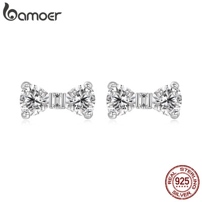 Bông tai bạc Bamoer 925 nơ dễ thương Trang sức nữ Quà tặng