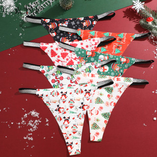   Đồ lót Giáng sinh  Quần lót lụa băng CuteByte dành cho nữ Quần lót lễ hội Giáng sinh dây chữ G liền mạch XS-XL 