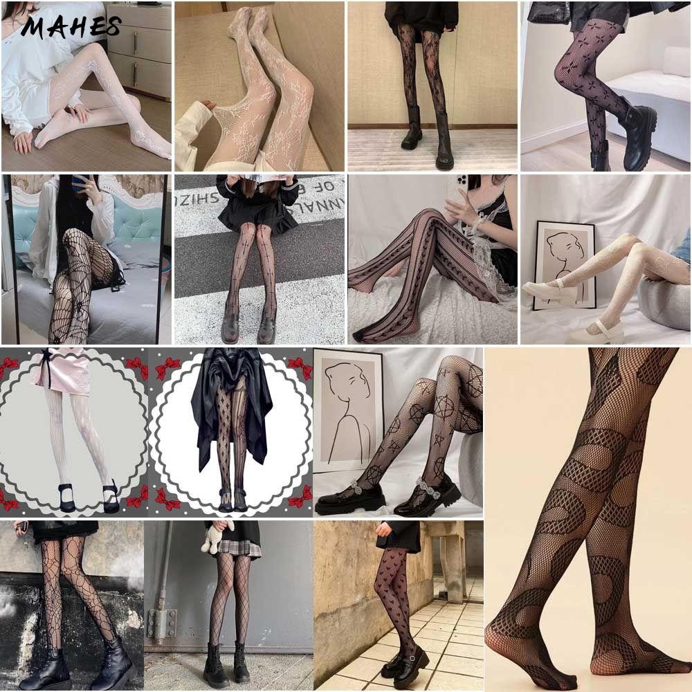 MAHES Vớ Lưới Màu Đen Phong Cách Gothic Cho Nữ