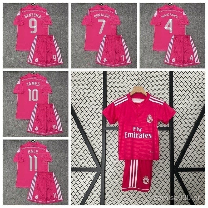 Mùa giải 2014-15 Real Madrid Retro Sân Khách Bộ Áo Sơ Mi Trẻ Em Bóng Đá Ramos Ronaldo CR7 Benzema Ja