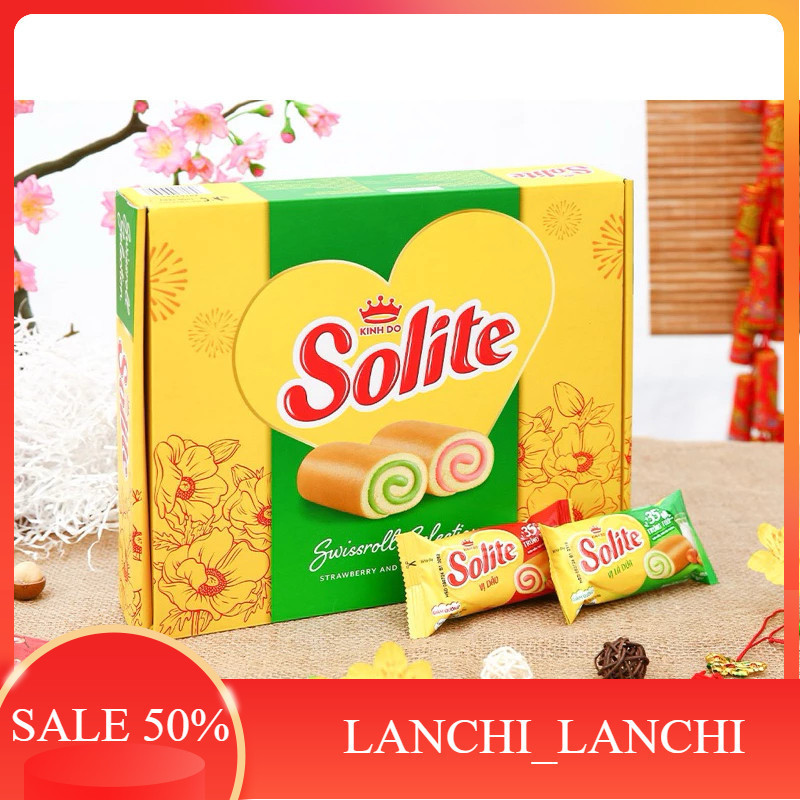 BÁNH CUỘN SOLITE 324G (KEM VỊ DÂU + KEM VỊ LÁ DỨA) TẾT 2025