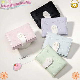 Luvscenario Ví nhỏ ngắn dễ thương, Túi đựng thẻ ID bé gái Ví in hình mèo con, Hộp đựng thẻ học sinh Túi đựng tiền nữ PU thời trang