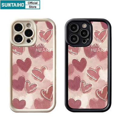 Suntaiho Thẩm Mỹ Thanh Lịch Vỏ Màu Hồng Họa Tiết Tình Yêu Ốp lưng Iphone 16 15 14 13 12 11 Pro Max IP 7 8 Plus Iphon X Xs XR Xs Max Silicon Mềm Cao Cấp Chống Sốc Ốp Lưng