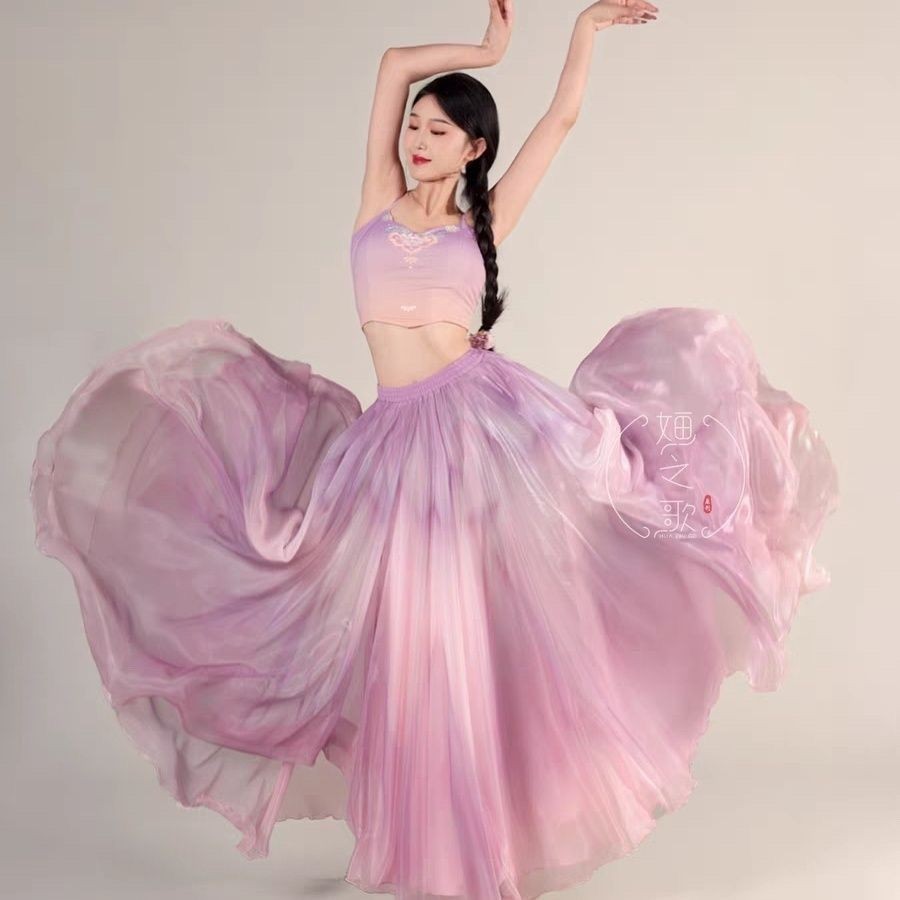 Snow Lotus Múa Hiện Đại Múa Cổ Điển 720 Độ Màu Gradient Váy Xoay Lớn