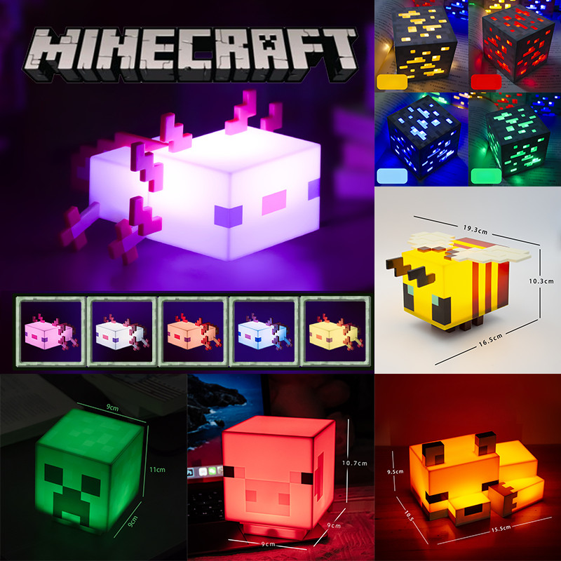 Đèn LED Minecraft Đèn Pin Đổi Màu Nước Khối Quặng Axolotl Một Phim Minecraft Đầu Lợn Ong Cáo Creeper