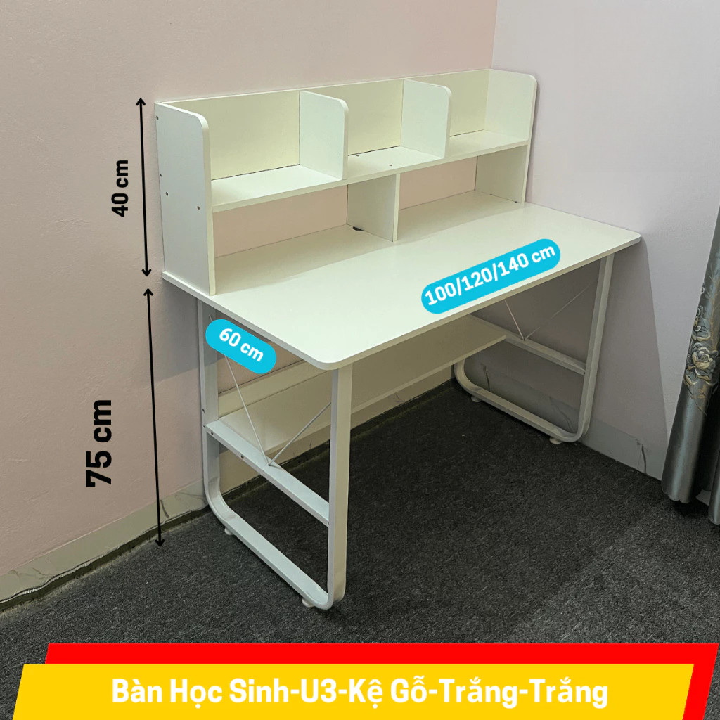 Bàn học, Bàn làm việc kệ gỗ, bàn học sinh nhỏ có kệ sách để bàn, chân sắt sơn tĩnh điện 2 lớp, mặt bàn gỗ mdf 15mm | BigBuy360 - bigbuy360.vn