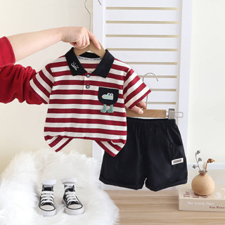 2025 Mùa Hè Mới Quần Áo Trẻ Em Trang Phục Bé Trai Trẻ Sơ Sinh Bộ Quần Áo Thường Ngày Cho Bé Trai Túi Cá Sấu Sọc Polo Top + Quần Short 2 Chiếc Trẻ Em Áo Thun Cotton Phù Hợp Với 1-4 Tuổi