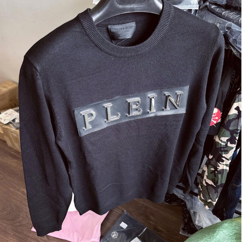 Áo Sweter Chữ Plein Sắt Ngực KCloset Áo Len Dày Dặn Dáng Rộng Nam Nữ