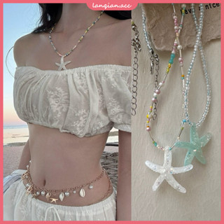 Mùa Hè Bên Biển Nhảy Múa Sao Biển Vòng Cổ Bé Gái Dopamine Màu Y2k Phong Cách Đính Hạt Xương Đòn Dây Xích Phụ Kiện