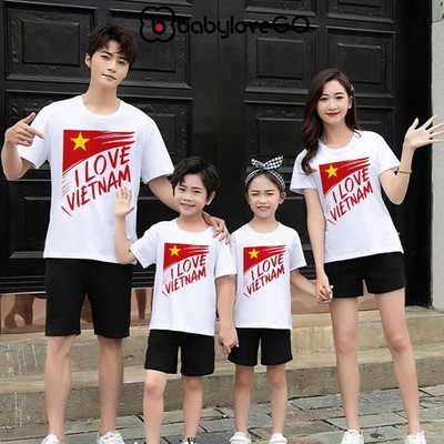 Áo thun Việt Nam, áo phông gia đình BabyloveGO chất thun cotton mềm mịn thoáng mát cổ tròn phong cách basic