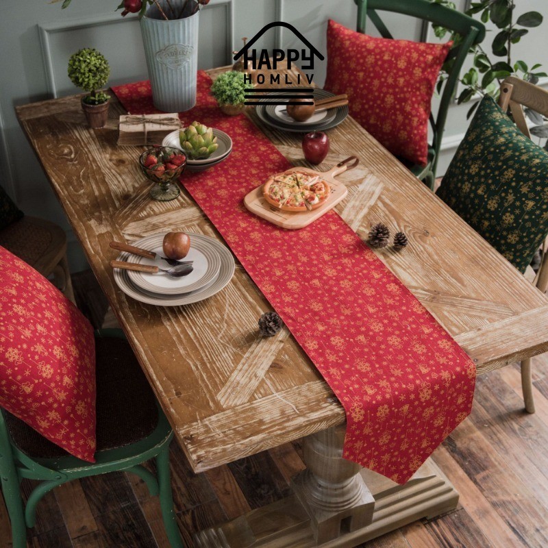 Happy HOMLIV Giáng Sinh Chuông Gió Bàn Chạy Đỏ Mạ Vàng Bàn Chạy Placemat 4 Người 6 Người 8 Người 10 