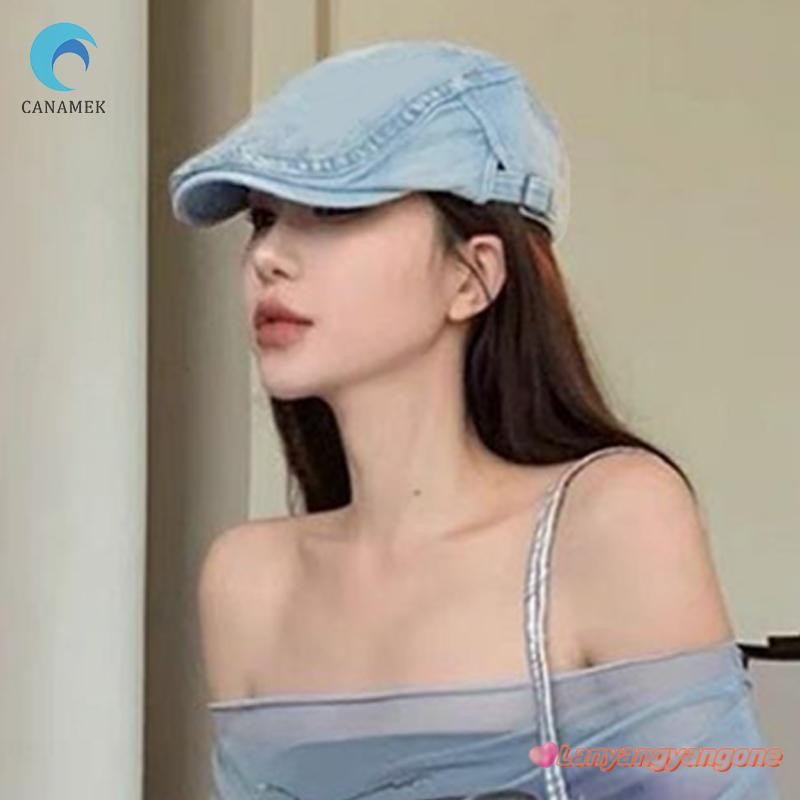 Canamek Thời Trang Mới Cá Tính Đa Năng Denim Đơn Giản Ngoài Trời Ngắn Eaves Beret Mới