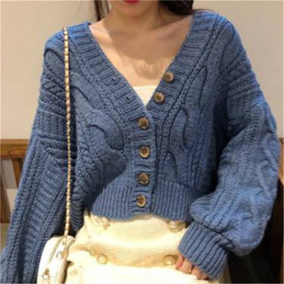 Áo ngắn cổ điển Áo cardigan dệt kim dài tay dáng rộng và lười cổ chữ V phong cách Hàn Quốc cho nữ