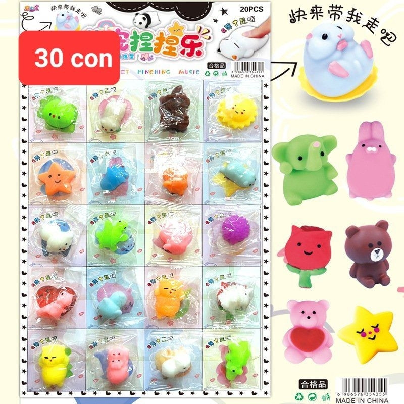 ( Đồ chơi cho trẻ) Vỉ 30 thú mochi squishy, Combo 30 con thú mochi xả stress