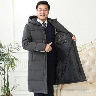 Áo khoác lông vịt trắng kiểu mới quá đầu gối cho bố dày dặn, áo khoác dạ trung niên dáng dài giữ ấm cho Nam Mùa Đông 2024