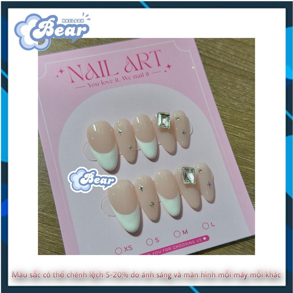 B191 Nailbox thiết kế thủ công sơn thạch đục đính đá form bầu nhọn