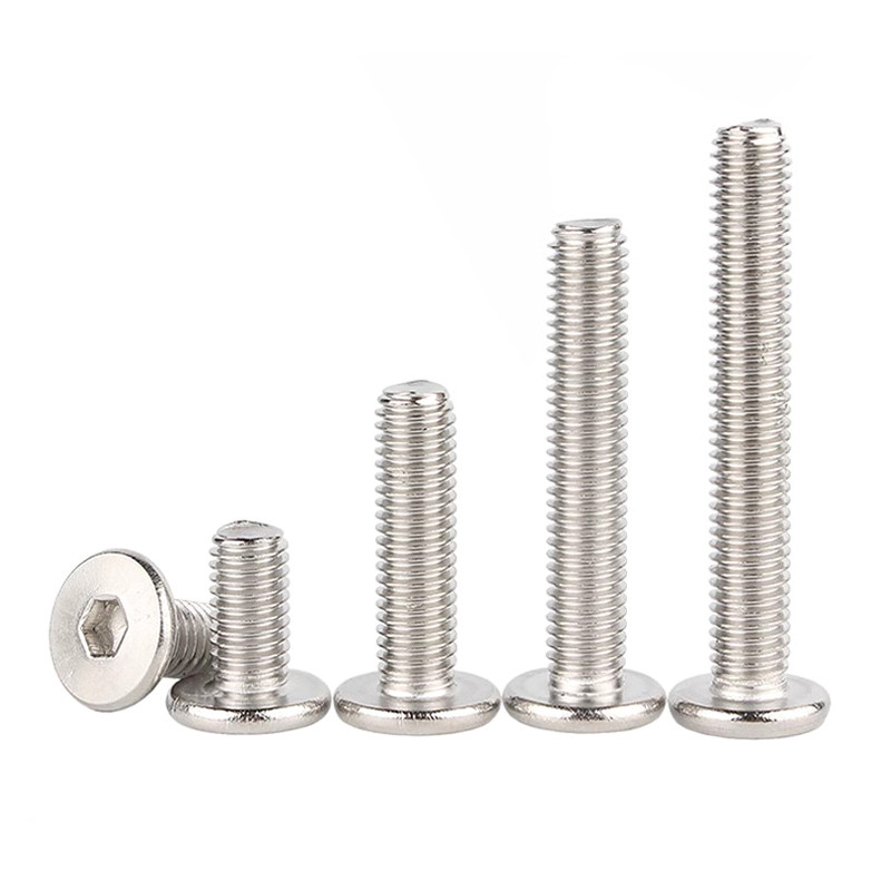 M2 M2.5 M3 Thép không gỉ 304 Đầu phẳng mỏng Đầu lục giác Ổ cắm máy vít Bu lông Chiều dài 2-40mm