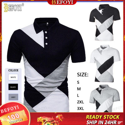Áo Thun Nam Tay Ngắn Polyester Phong Cách Hàn Quốc Mới Chắp Vá Thường Ngày Rời Đa Năng Tương Phản Màu Plus Kích Thước ZXR91