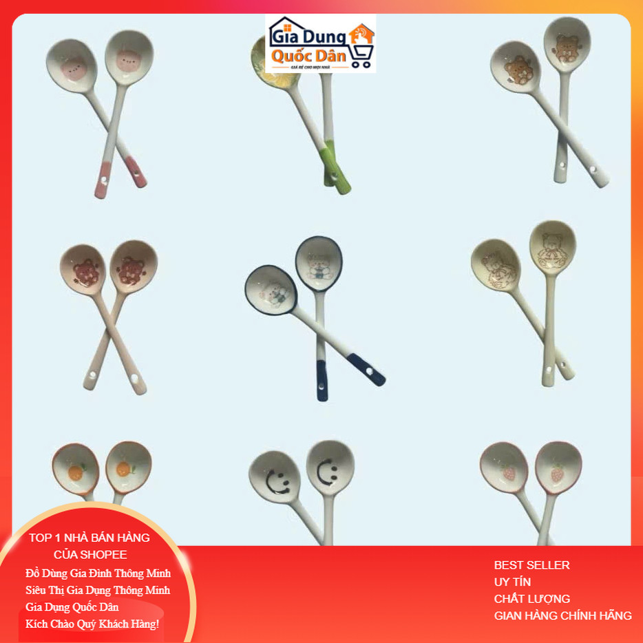 Combo 2 Thìa Sứ Ăn Cơm Cao Cấp, Thìa Ăn Dặm Cho Bé Đáng Yêu Bằng Gốm Sứ Giao Mẫu Ngẫu Nhiên