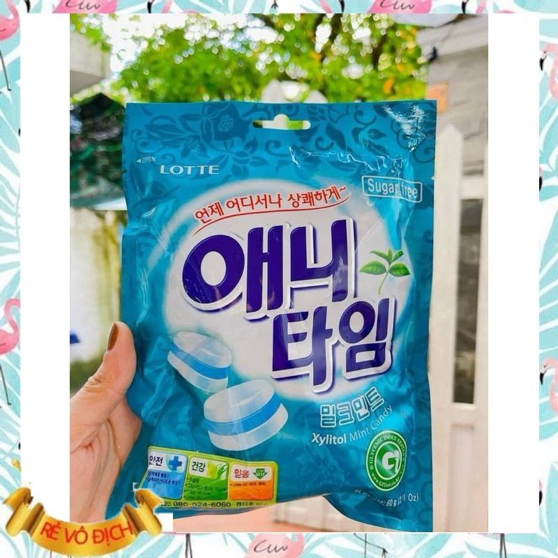 Kẹo Lotte Anytime không đường vị bạc hà, 60g/ gói