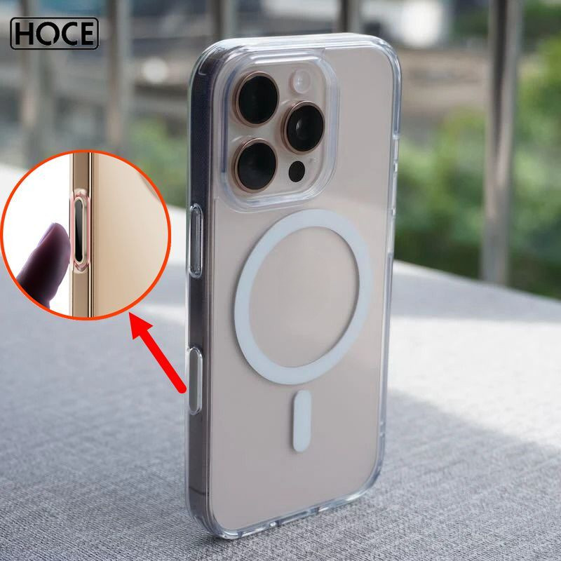 Hoce có nút điều khiển máy ảnh Phím nút Vỏ điện thoại từ tính cho IPhone 16 Pro Max 16Plus Vỏ cứng trong suốt