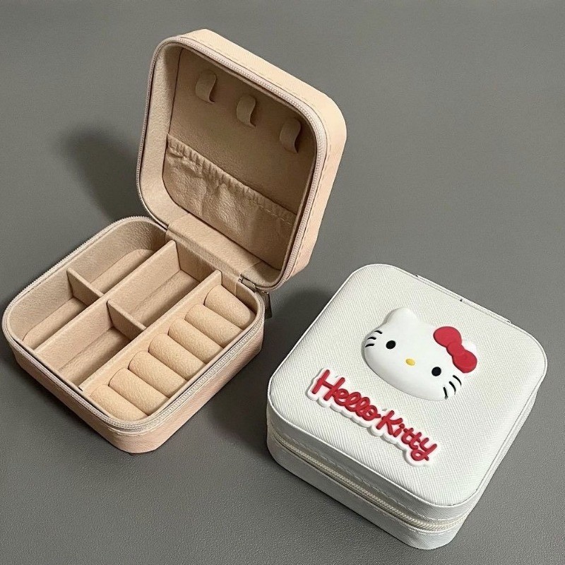 Cute Cartoon KT Cat Portable Jewelry Storage Box Necklace Jewelry Simple Zipper Sealed Jewelry Box