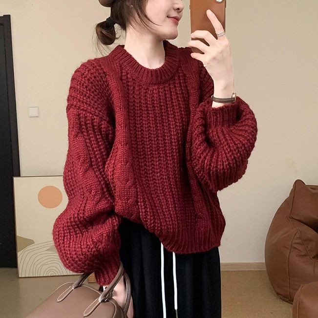 Mùa Đông Rời Dày Len Hàn Quốc Jumper Nữ Mẫu Dài Tay Dệt Kim Jumper